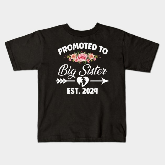 Promoted to Big Sister Est 2024 Pregnancy Announcement Kids T-Shirt by New Hights